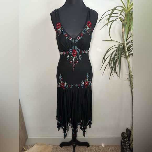 Sue Wong vintage silk beaded asymmetrical midi dress Y2K 90s style Fairycore - Picture 1 of 8